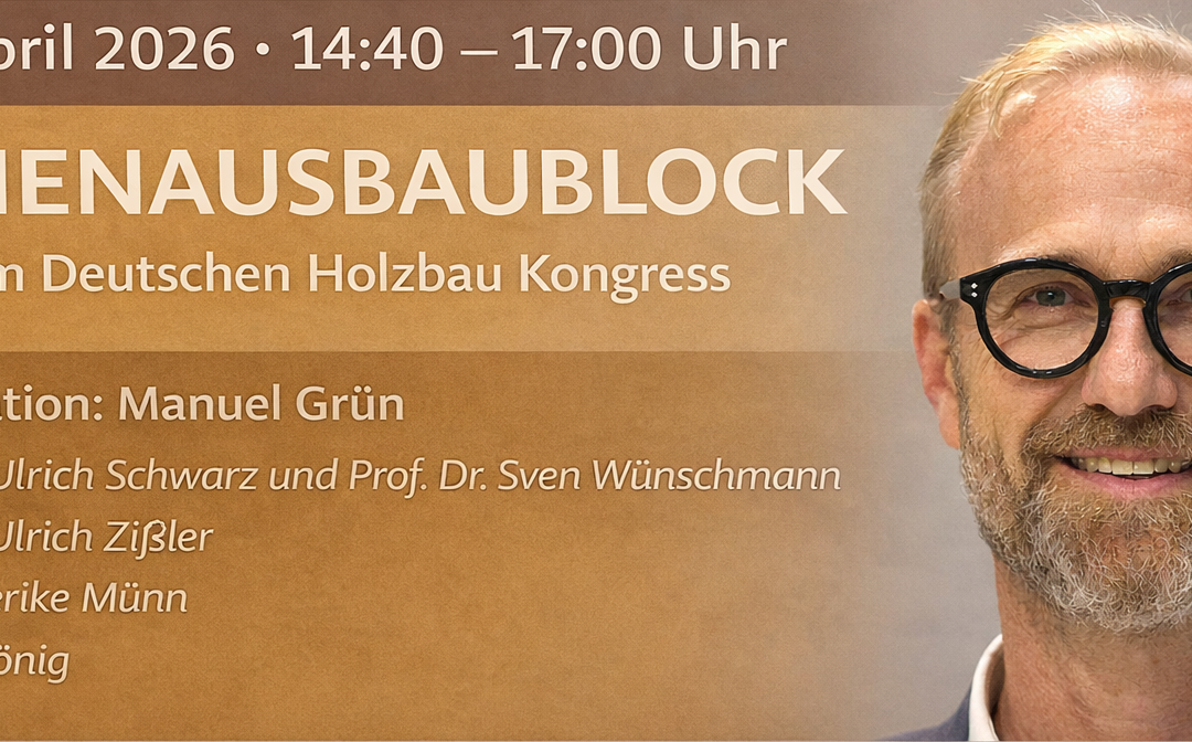 Manuel Grün lädt ein zum Innenausbaublock auf dem Deutschen Holzbau Kongress