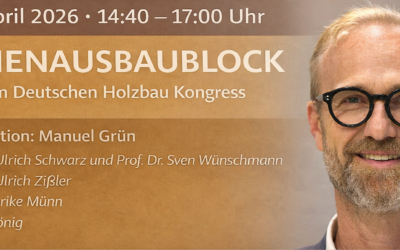 Manuel Grün lädt ein zum Innenausbaublock auf dem Deutschen Holzbau Kongress